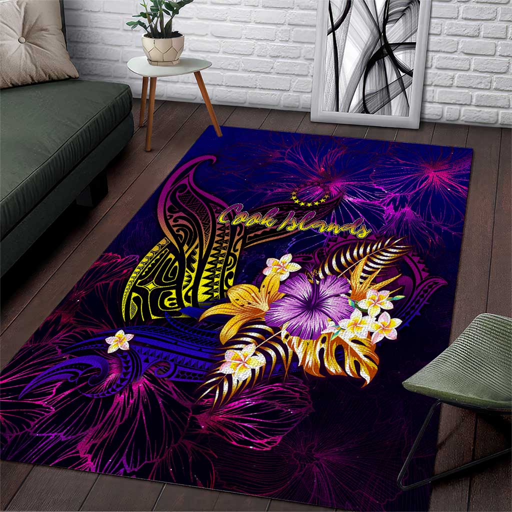 Cook Islands Area Rug Whale Hibiscus Polynesian DT02 Purple - Polynesian Pride
