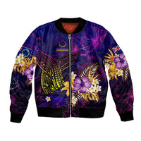 Cook Islands Bomber Jacket Whale Hibiscus Polynesian DT02 Unisex Purple - Polynesian Pride