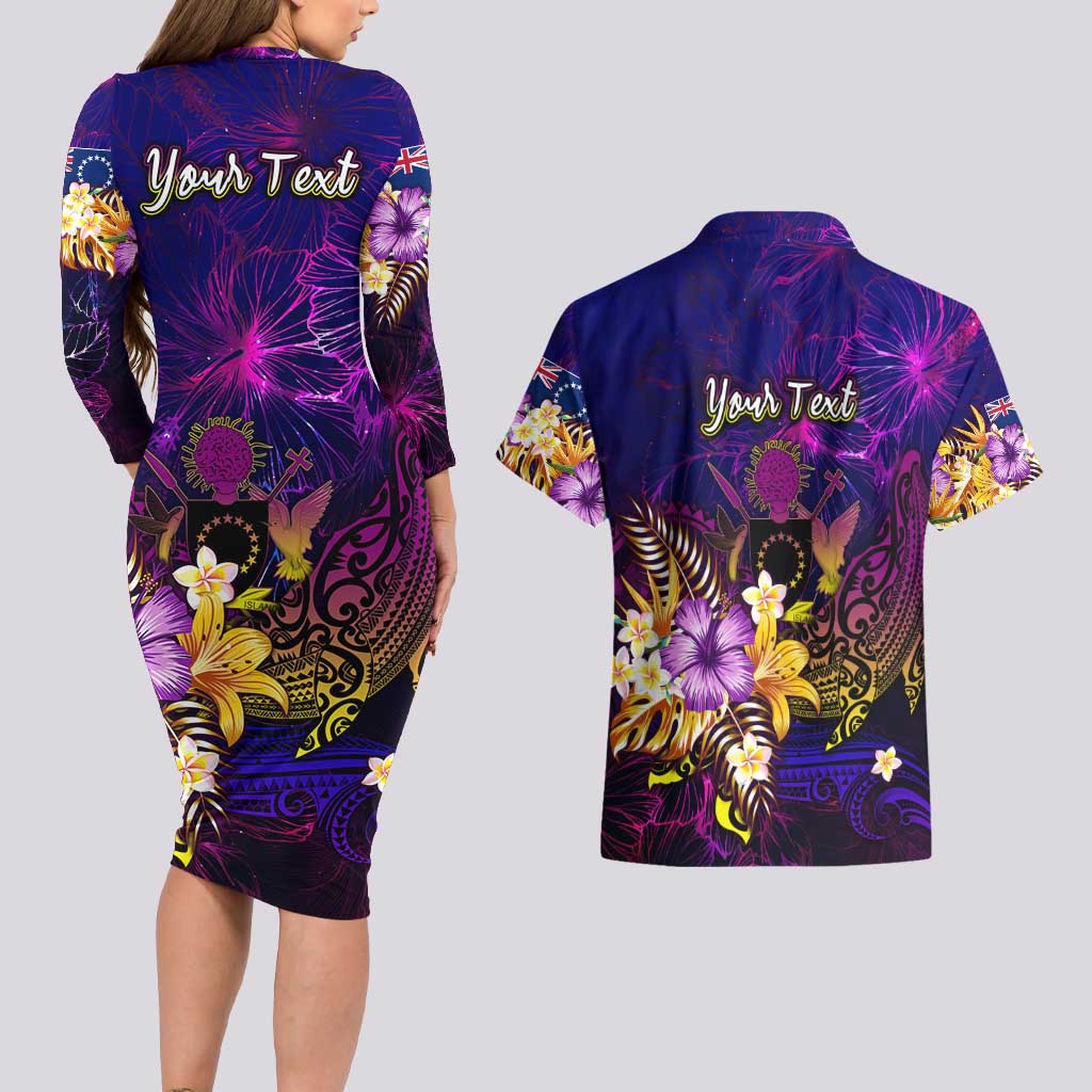 Cook Islands Couples Matching Long Sleeve Bodycon Dress and Hawaiian Shirt Whale Hibiscus Polynesian DT02 - Polynesian Pride