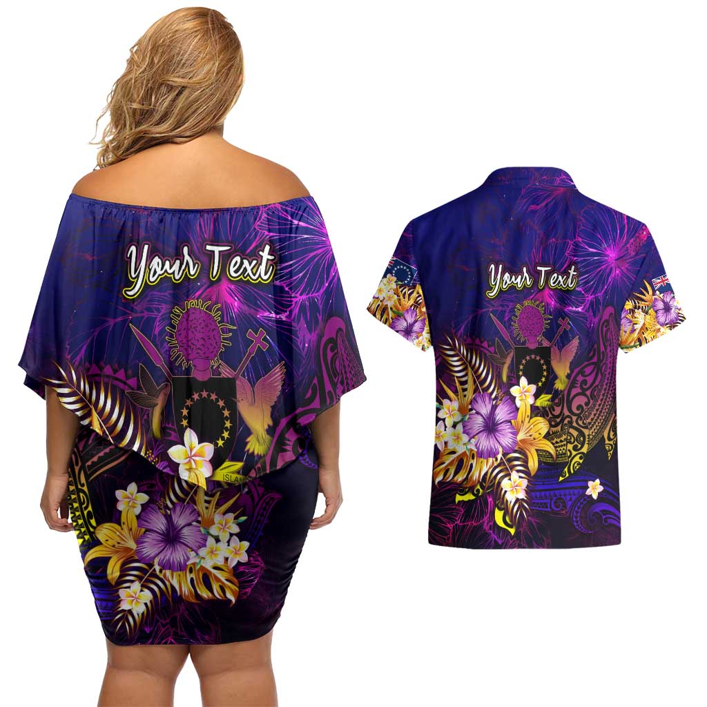 Cook Islands Couples Matching Off Shoulder Short Dress and Hawaiian Shirt Whale Hibiscus Polynesian DT02 - Polynesian Pride