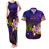 Cook Islands Couples Matching Tank Maxi Dress and Hawaiian Shirt Whale Hibiscus Polynesian DT02 Purple - Polynesian Pride