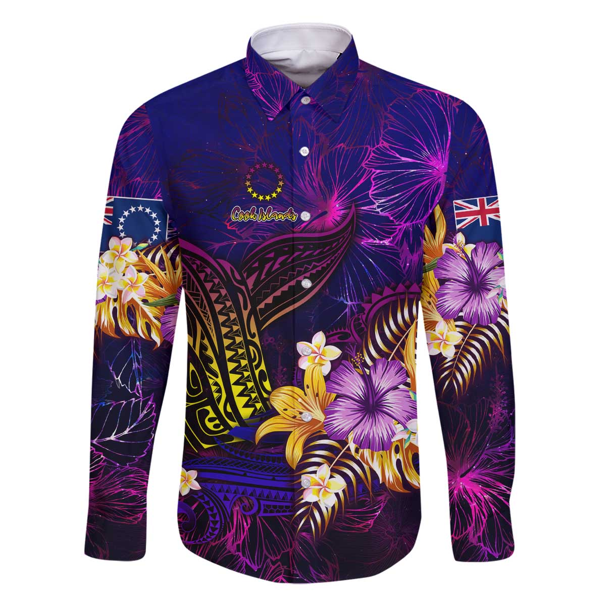 Cook Islands Family Matching Off The Shoulder Long Sleeve Dress and Hawaiian Shirt Whale Hibiscus Polynesian