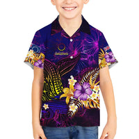 Cook Islands Family Matching Puletasi and Hawaiian Shirt Whale Hibiscus Polynesian DT02 Son's Shirt Purple - Polynesian Pride