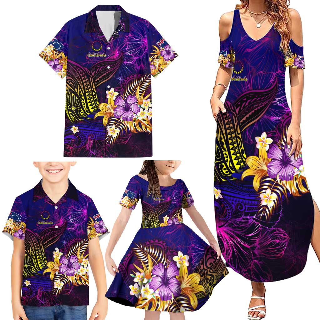 Cook Islands Family Matching Summer Maxi Dress and Hawaiian Shirt Whale Hibiscus Polynesian DT02 - Polynesian Pride