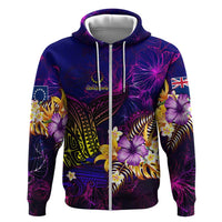 Cook Islands Hoodie Whale Hibiscus Polynesian DT02 Zip Hoodie Purple - Polynesian Pride