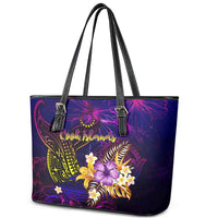 Cook Islands Leather Tote Bag Whale Hibiscus Polynesian DT02 - Polynesian Pride