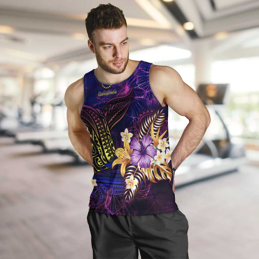 Cook Islands Men Tank Top Whale Hibiscus Polynesian