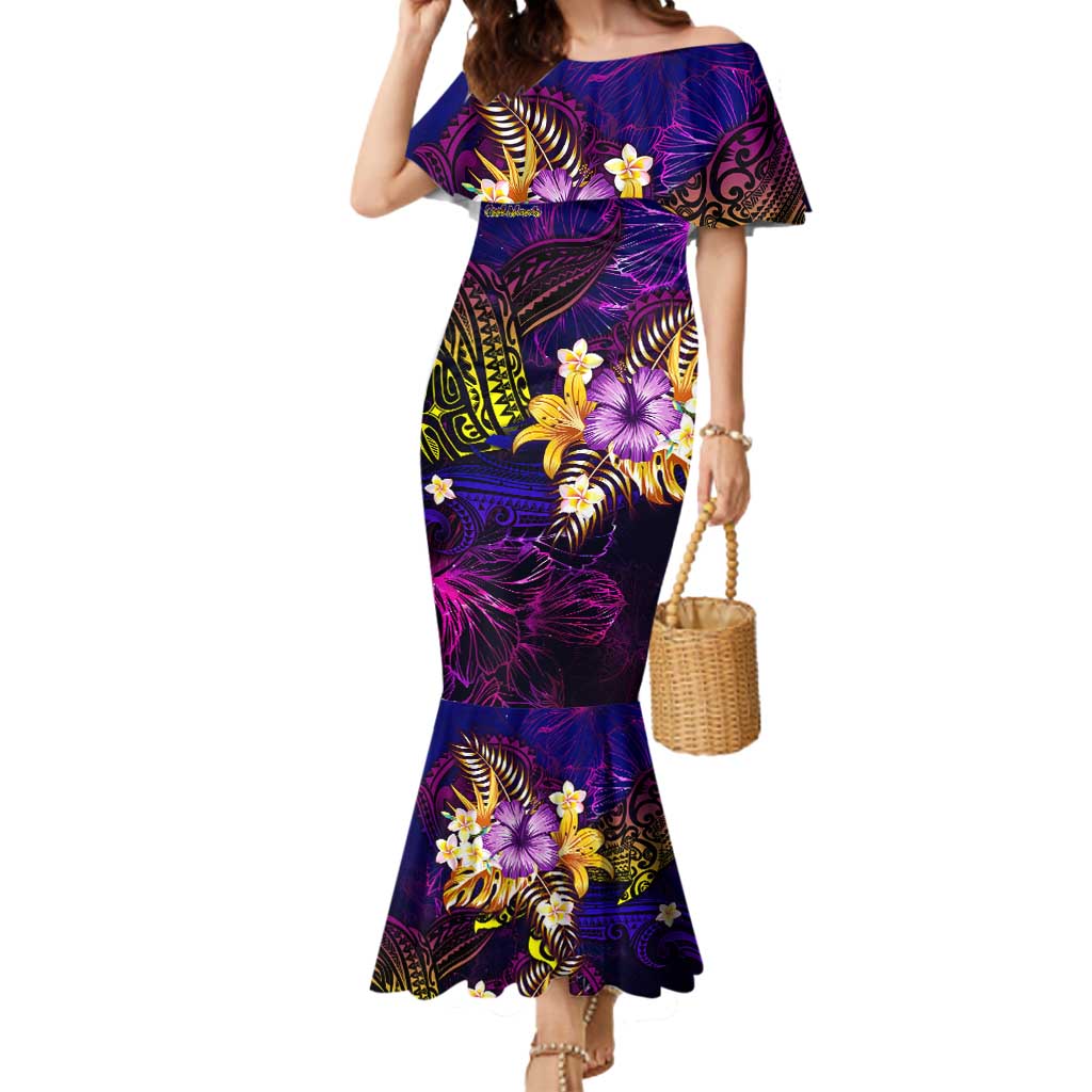 Cook Islands Mermaid Dress Whale Hibiscus Polynesian