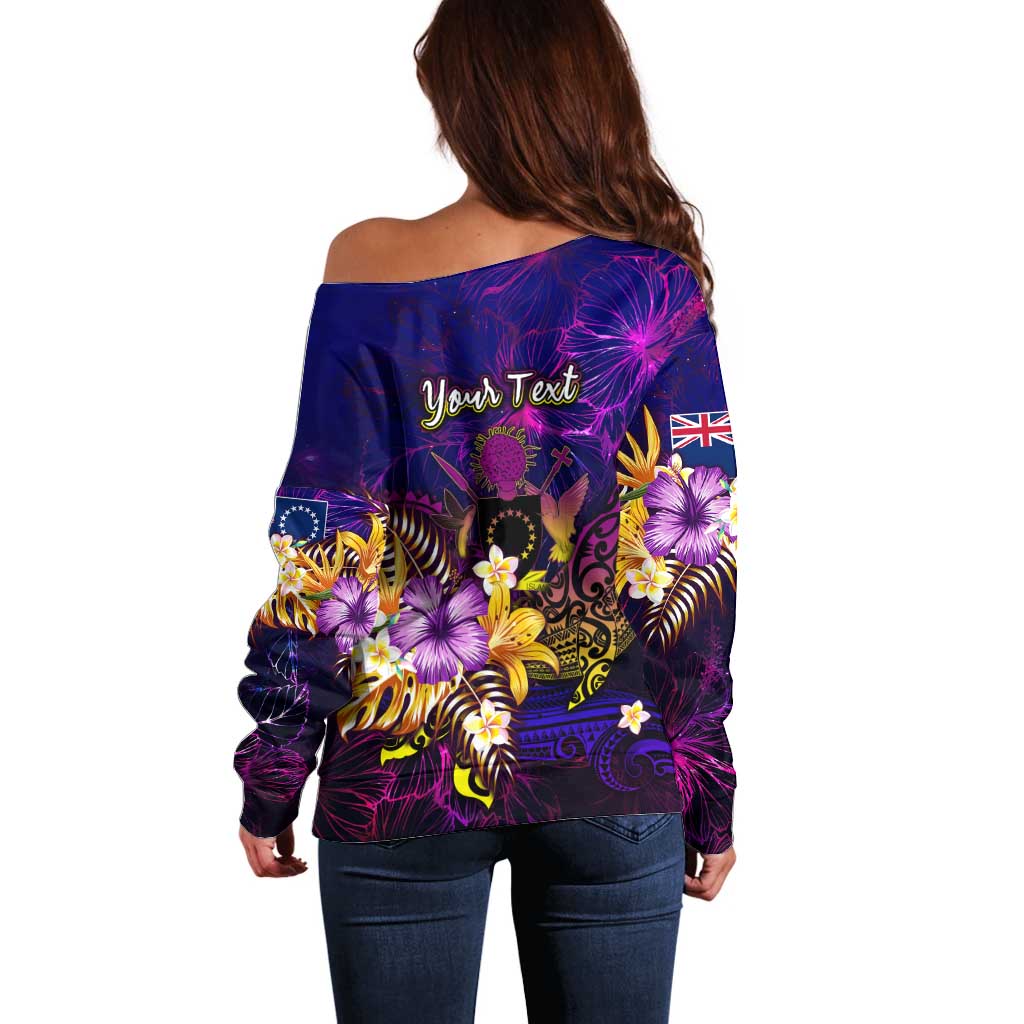 Cook Islands Off Shoulder Sweater Whale Hibiscus Polynesian