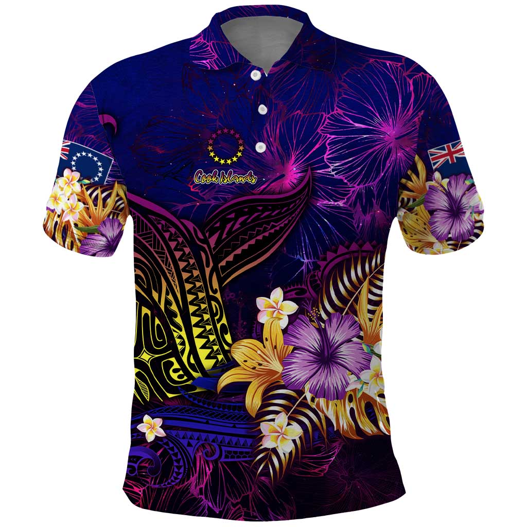 Cook Islands Polo Shirt Whale Hibiscus Polynesian