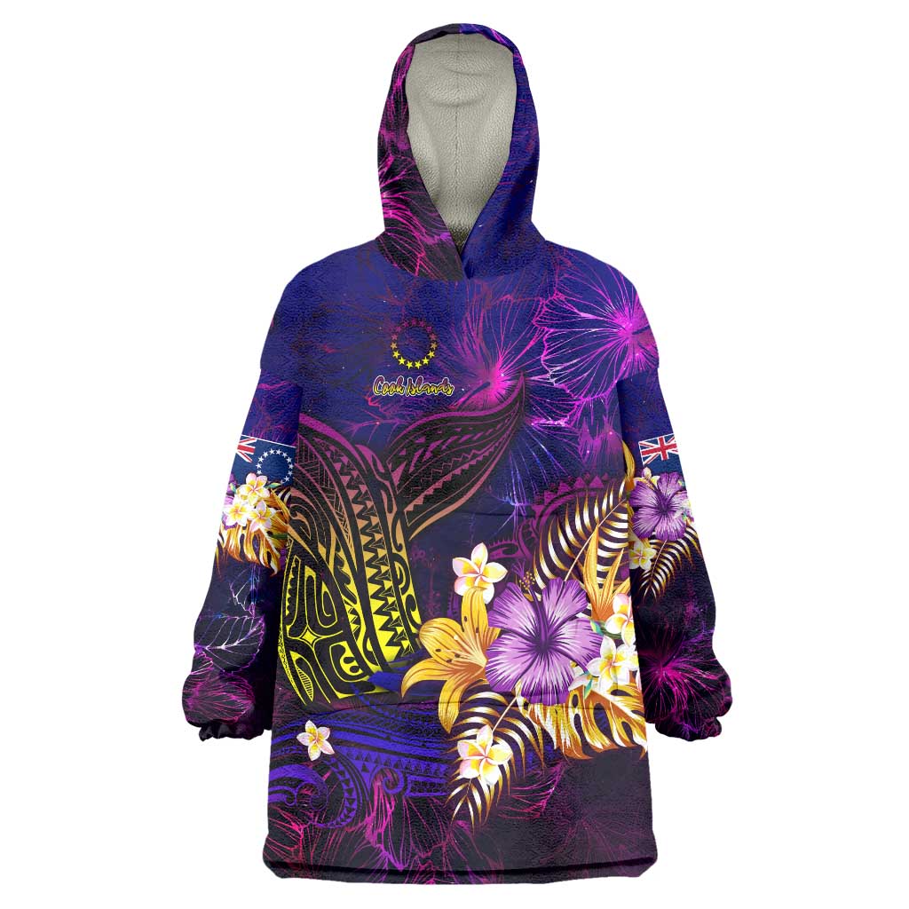 Cook Islands Wearable Blanket Hoodie Whale Hibiscus Polynesian DT02 One Size Purple - Polynesian Pride