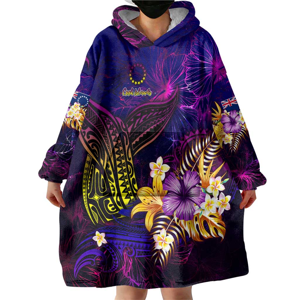 Cook Islands Wearable Blanket Hoodie Whale Hibiscus Polynesian DT02 - Polynesian Pride