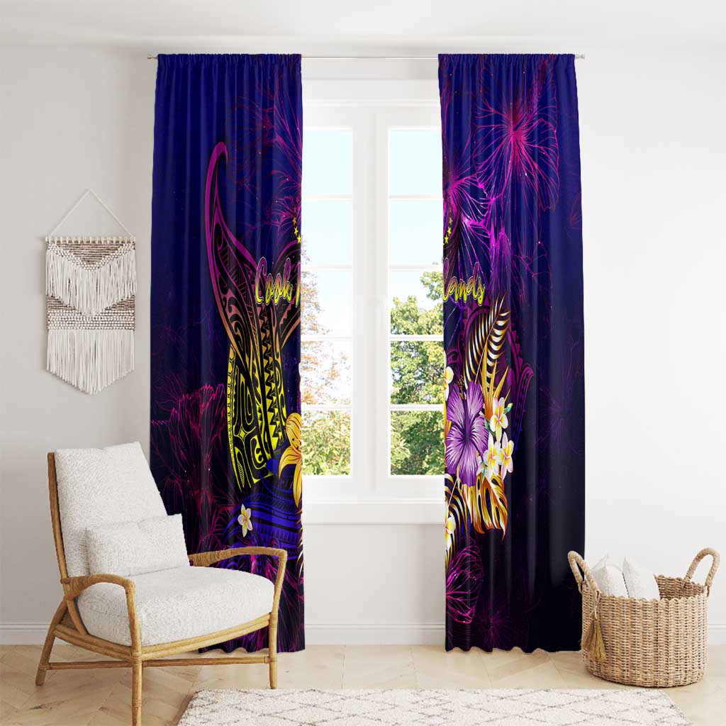 Cook Islands Window Curtain Whale Hibiscus Polynesian