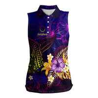 Cook Islands Women Sleeveless Polo Shirt Whale Hibiscus Polynesian DT02 Female Purple - Polynesian Pride