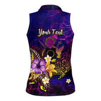 Cook Islands Women Sleeveless Polo Shirt Whale Hibiscus Polynesian DT02 - Polynesian Pride