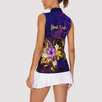 Cook Islands Women Sleeveless Polo Shirt Whale Hibiscus Polynesian DT02 - Polynesian Pride