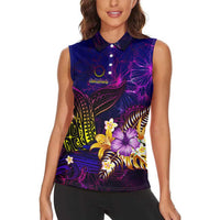 Cook Islands Women Sleeveless Polo Shirt Whale Hibiscus Polynesian DT02 - Polynesian Pride