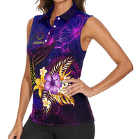 Cook Islands Women Sleeveless Polo Shirt Whale Hibiscus Polynesian DT02 - Polynesian Pride