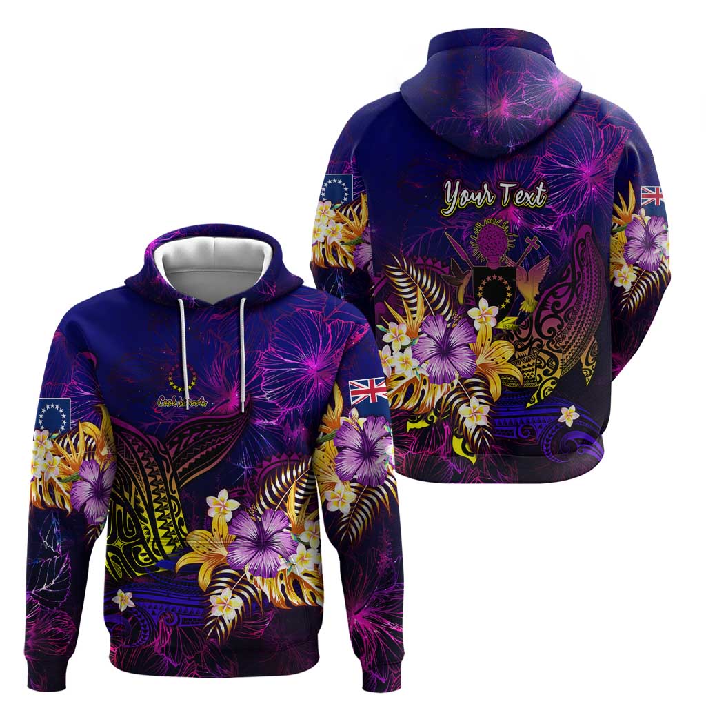 Cook Islands Zip Hoodie Whale Hibiscus Polynesian