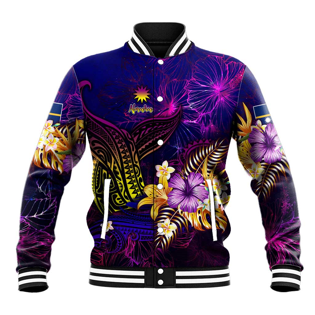 Nauru Baseball Jacket Whale Hibiscus Polynesian