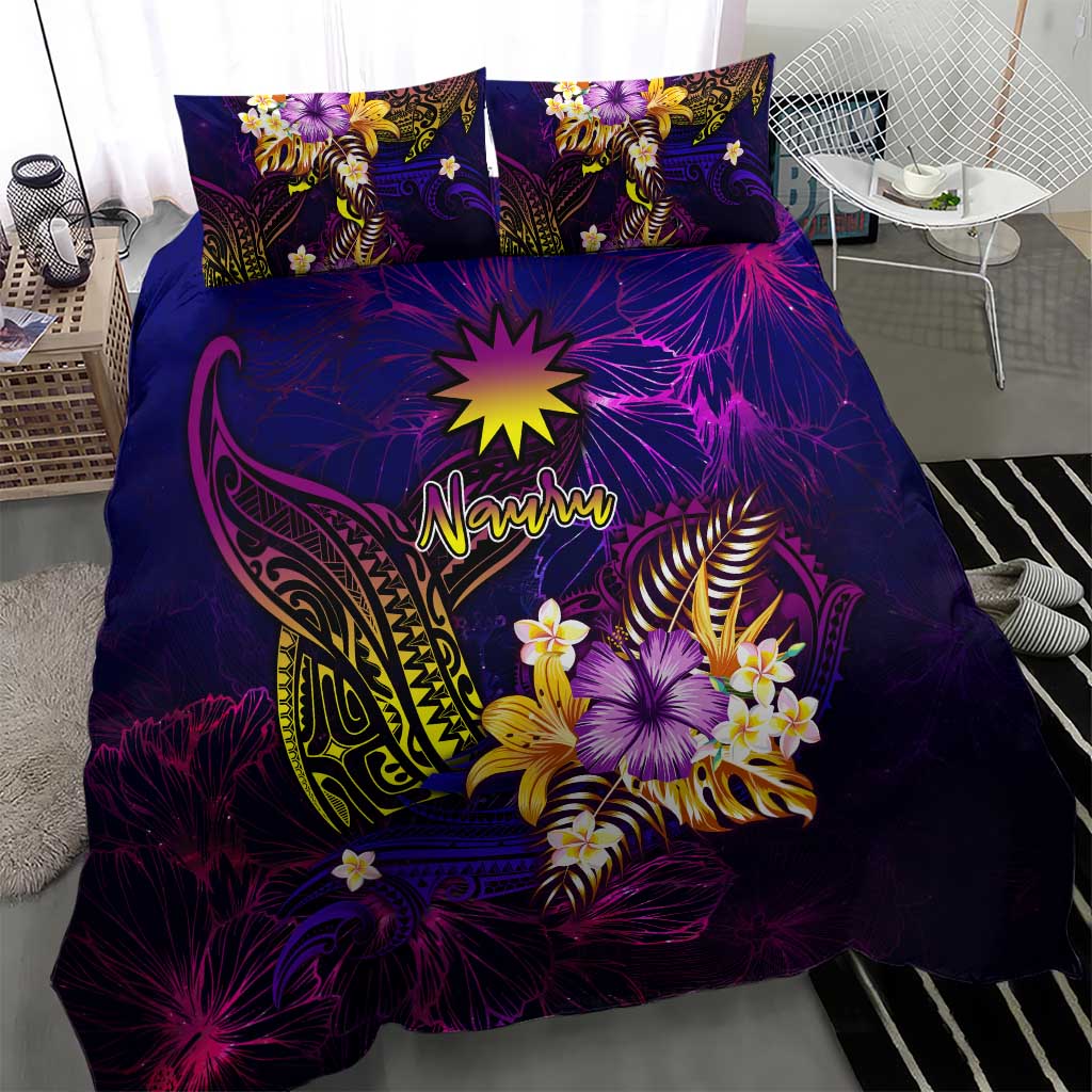 Nauru Bedding Set Whale Hibiscus Polynesian