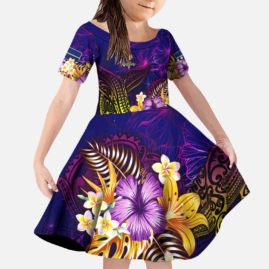 Nauru Family Matching Short Sleeve Bodycon Dress and Hawaiian Shirt Whale Hibiscus Polynesian