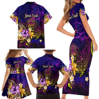 Nauru Family Matching Short Sleeve Bodycon Dress and Hawaiian Shirt Whale Hibiscus Polynesian