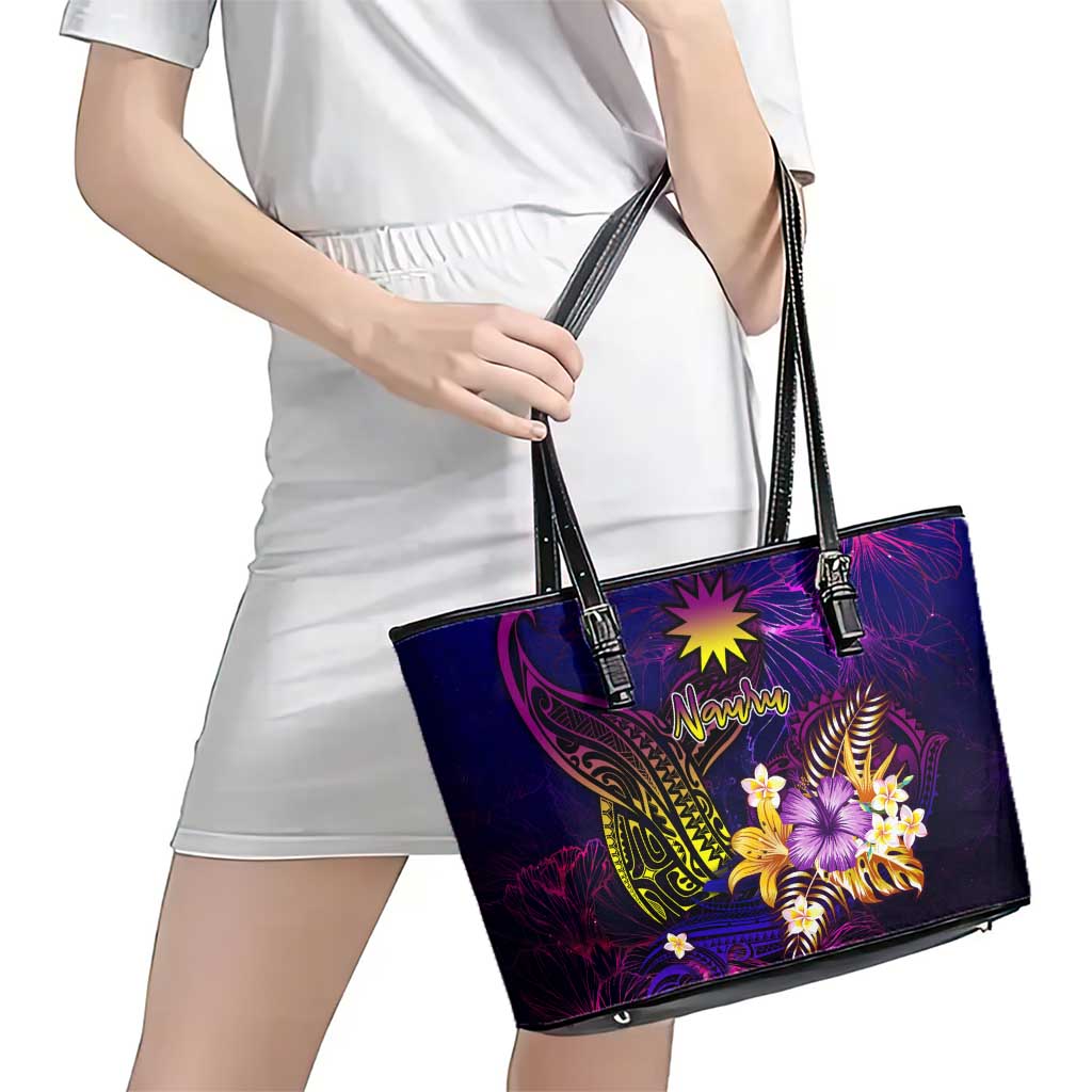 Nauru Leather Tote Bag Whale Hibiscus Polynesian