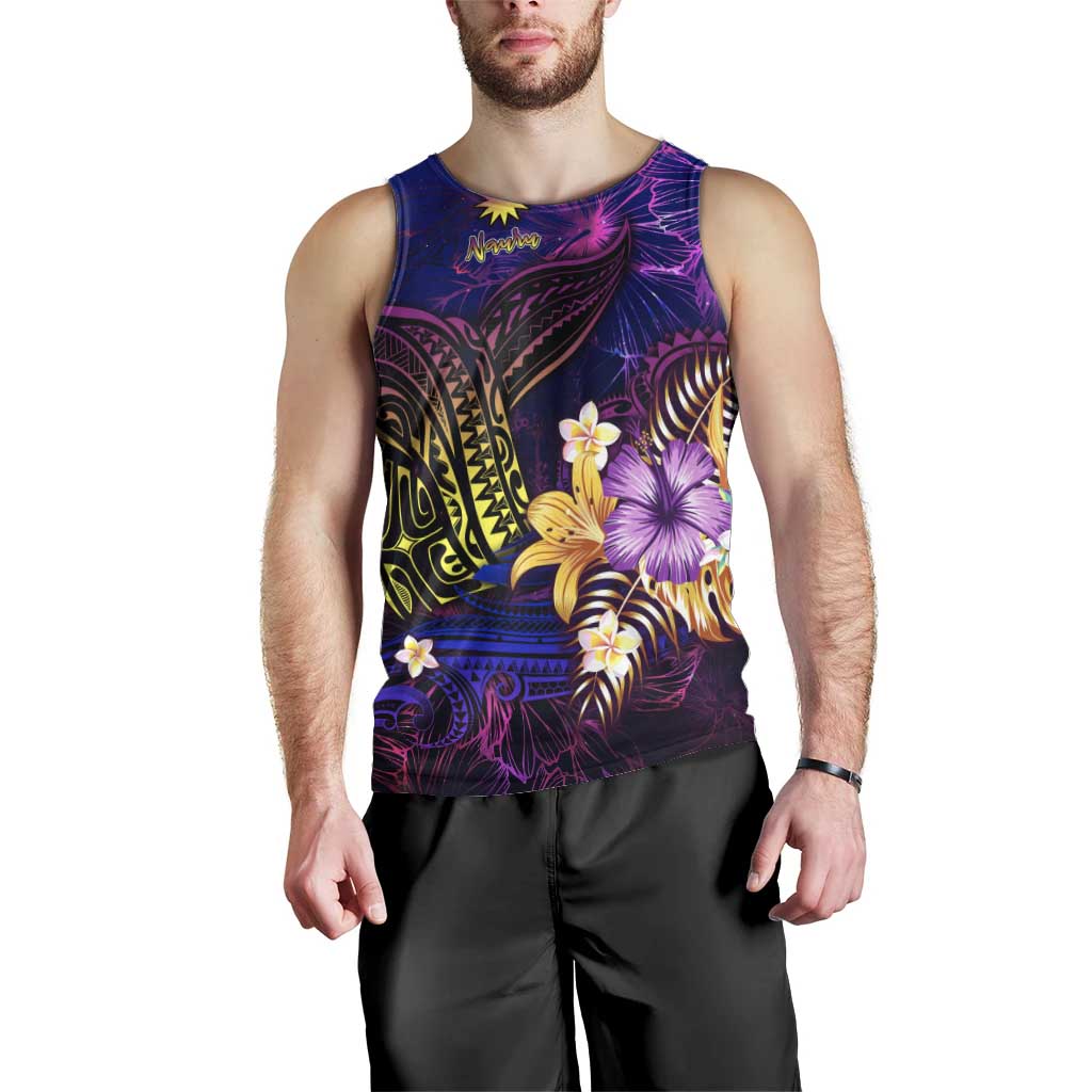 Nauru Men Tank Top Whale Hibiscus Polynesian