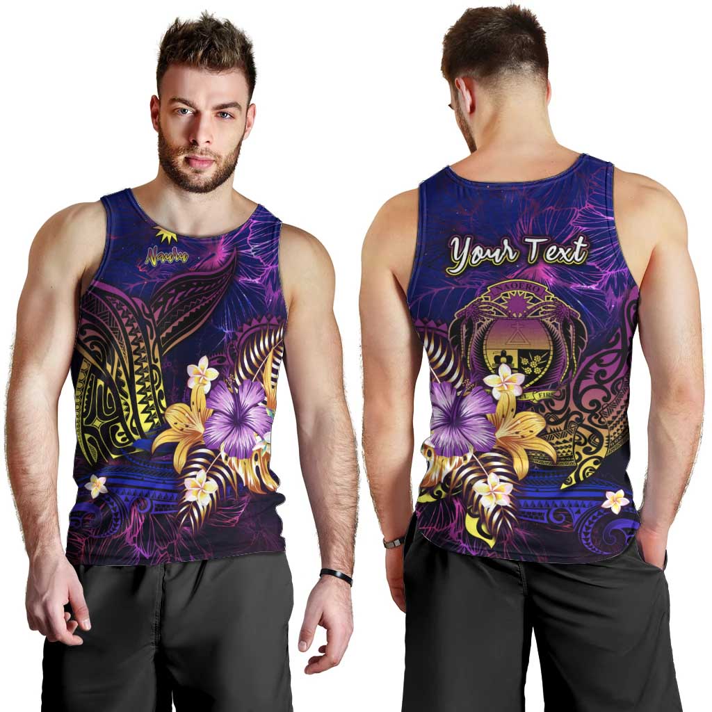 Nauru Men Tank Top Whale Hibiscus Polynesian