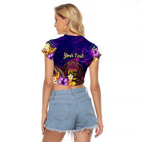 Nauru Raglan Cropped T Shirt Whale Hibiscus Polynesian