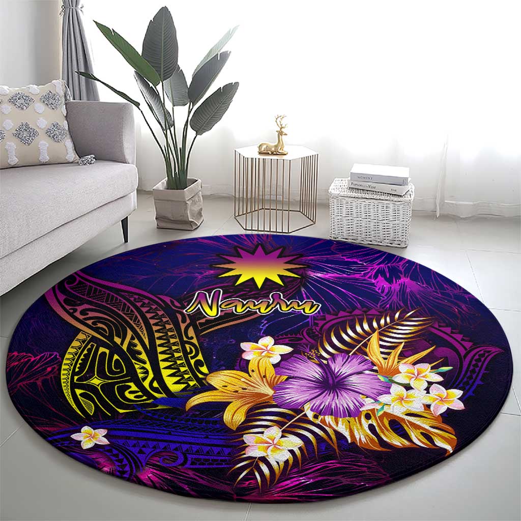 Nauru Round Carpet Whale Hibiscus Polynesian
