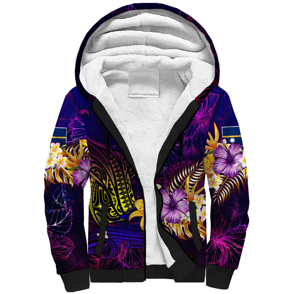 Nauru Sherpa Hoodie Whale Hibiscus Polynesian