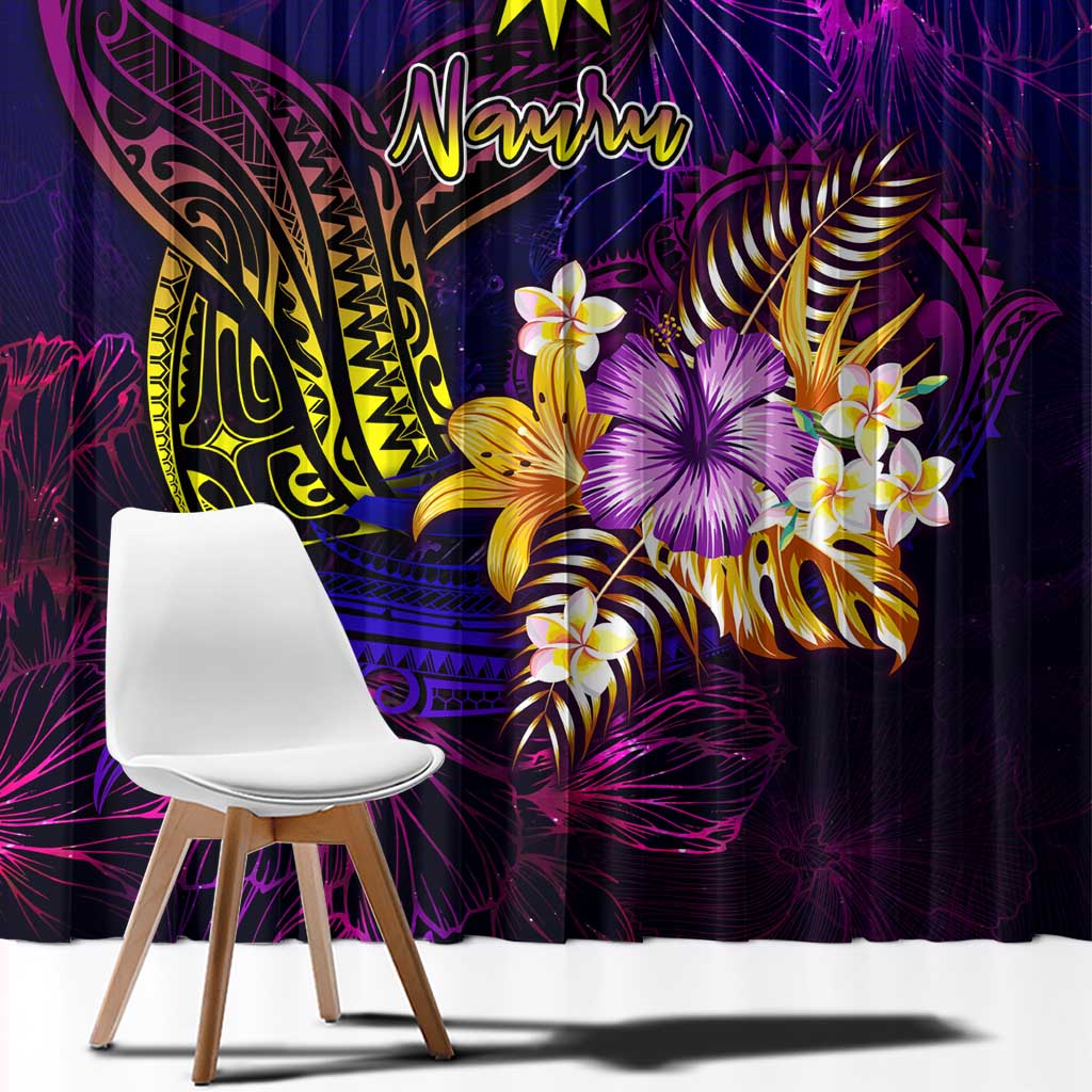 Nauru Window Curtain Whale Hibiscus Polynesian