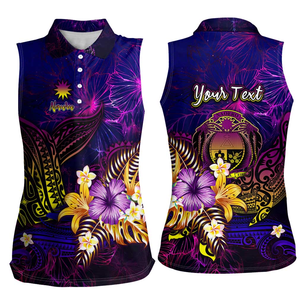 Nauru Women Sleeveless Polo Shirt Whale Hibiscus Polynesian