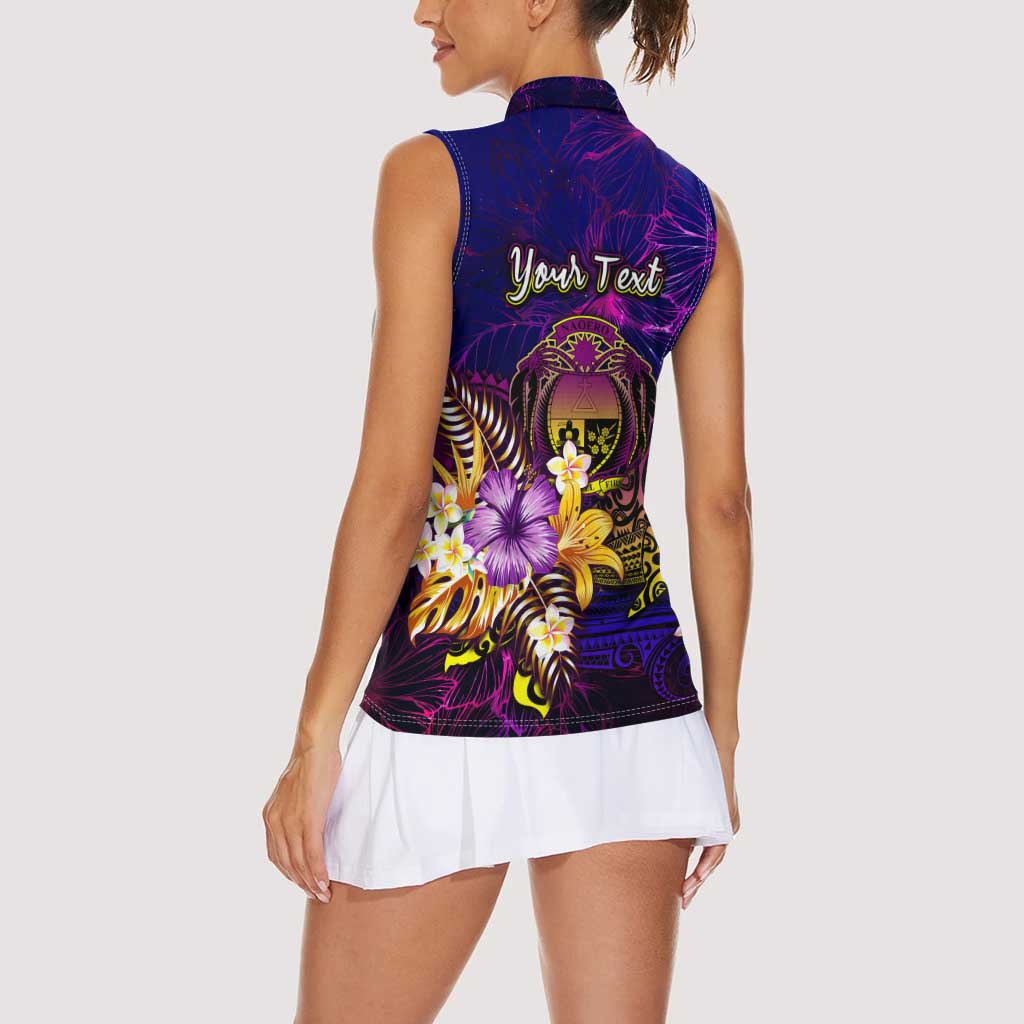 Nauru Women Sleeveless Polo Shirt Whale Hibiscus Polynesian
