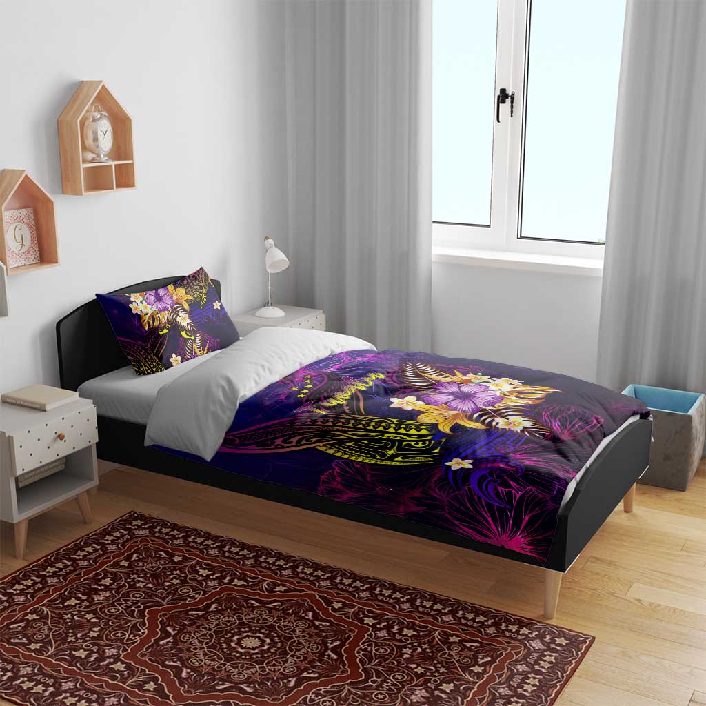 Tuvalu Bedding Set Whale Hibiscus Polynesian