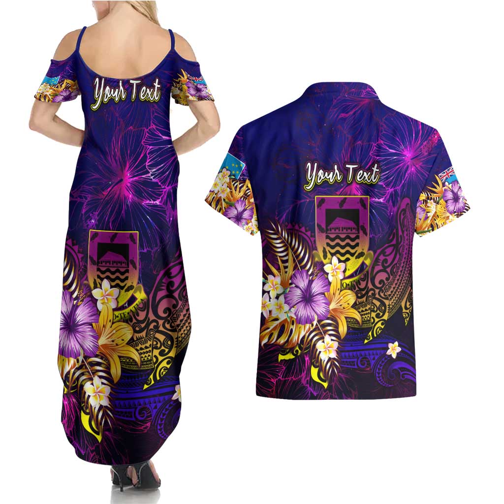 Tuvalu Couples Matching Summer Maxi Dress and Hawaiian Shirt Whale Hibiscus Polynesian