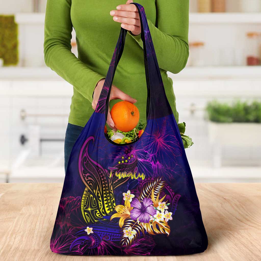 Tuvalu Grocery Bag Whale Hibiscus Polynesian