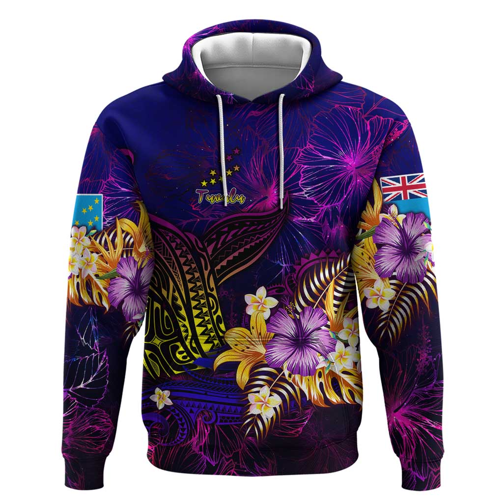 Tuvalu Hoodie Whale Hibiscus Polynesian DT02 Pullover Hoodie Purple - Polynesian Pride