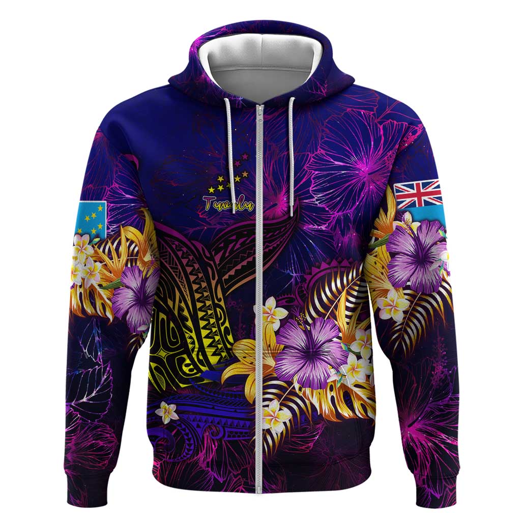 Tuvalu Hoodie Whale Hibiscus Polynesian DT02 Zip Hoodie Purple - Polynesian Pride