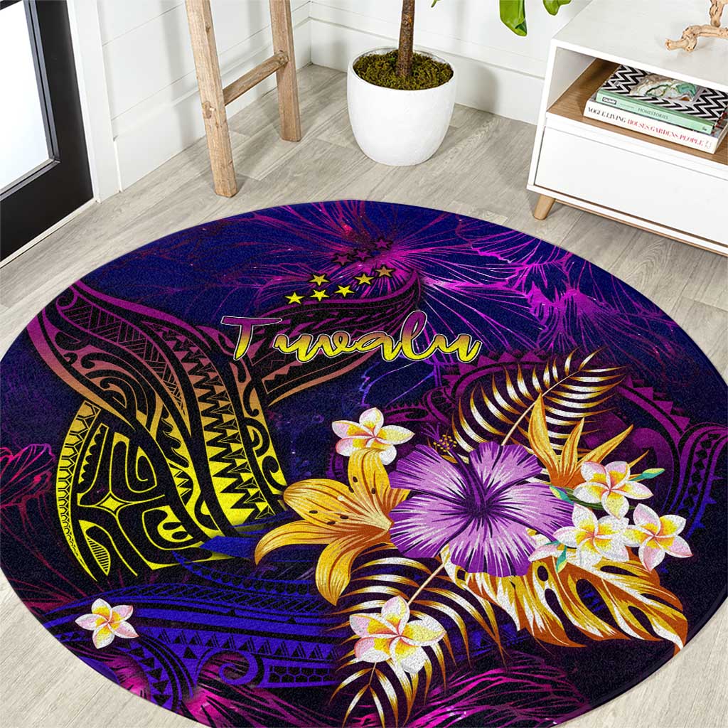 Tuvalu Round Carpet Whale Hibiscus Polynesian