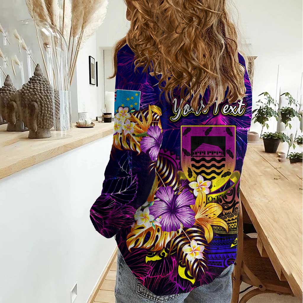 Tuvalu Women Casual Shirt Whale Hibiscus Polynesian