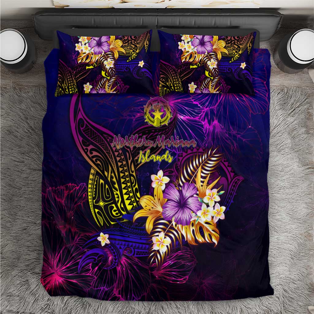 Northern Mariana Islands Bedding Set Whale Hibiscus Polynesian