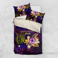 Northern Mariana Islands Bedding Set Whale Hibiscus Polynesian DT02 US Twin 172cm x 218cm Purple - Polynesian Pride