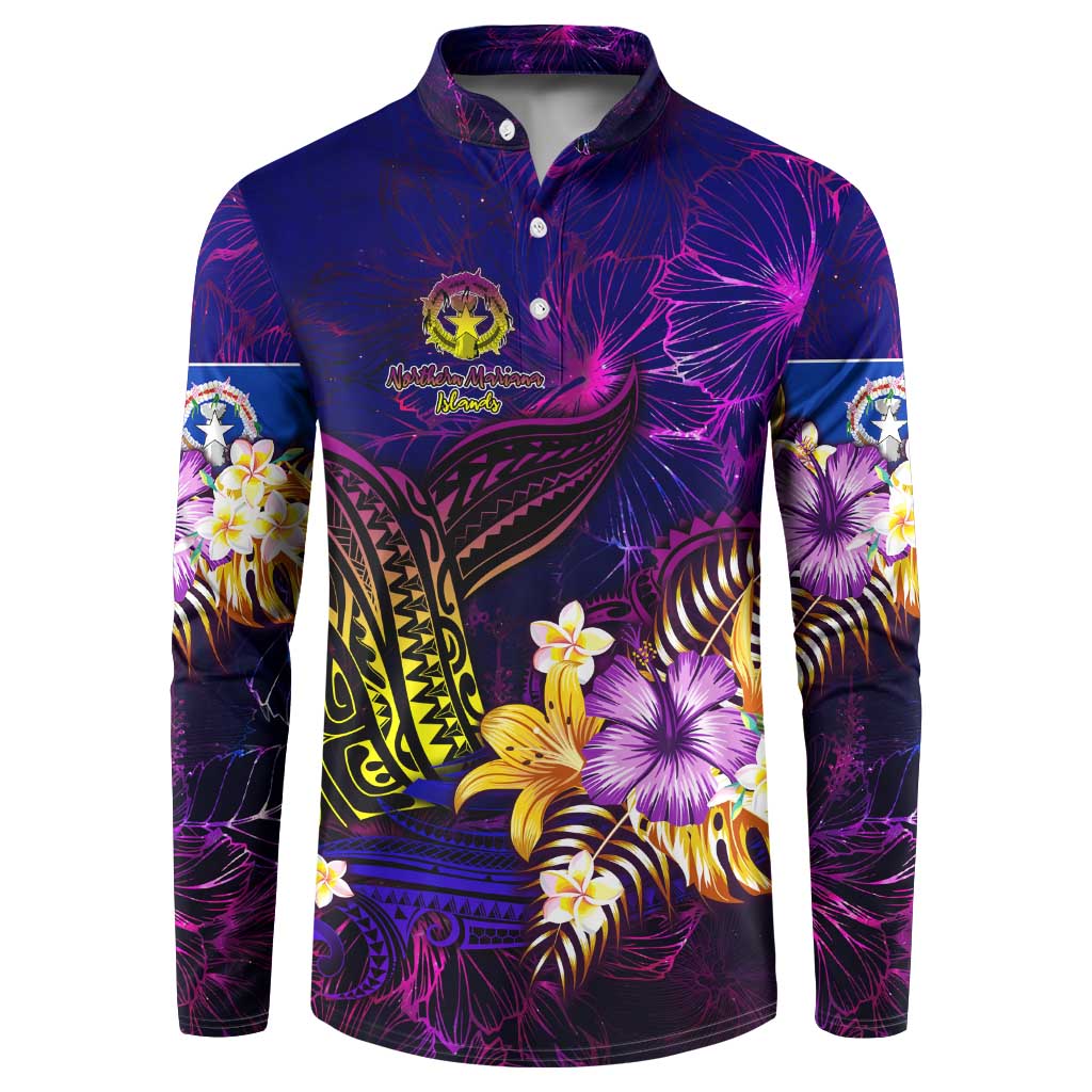 Northern Mariana Islands Button Sweatshirt Whale Hibiscus Polynesian