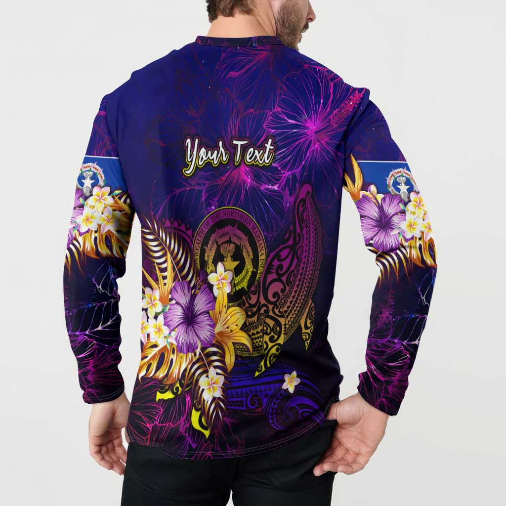 Northern Mariana Islands Button Sweatshirt Whale Hibiscus Polynesian