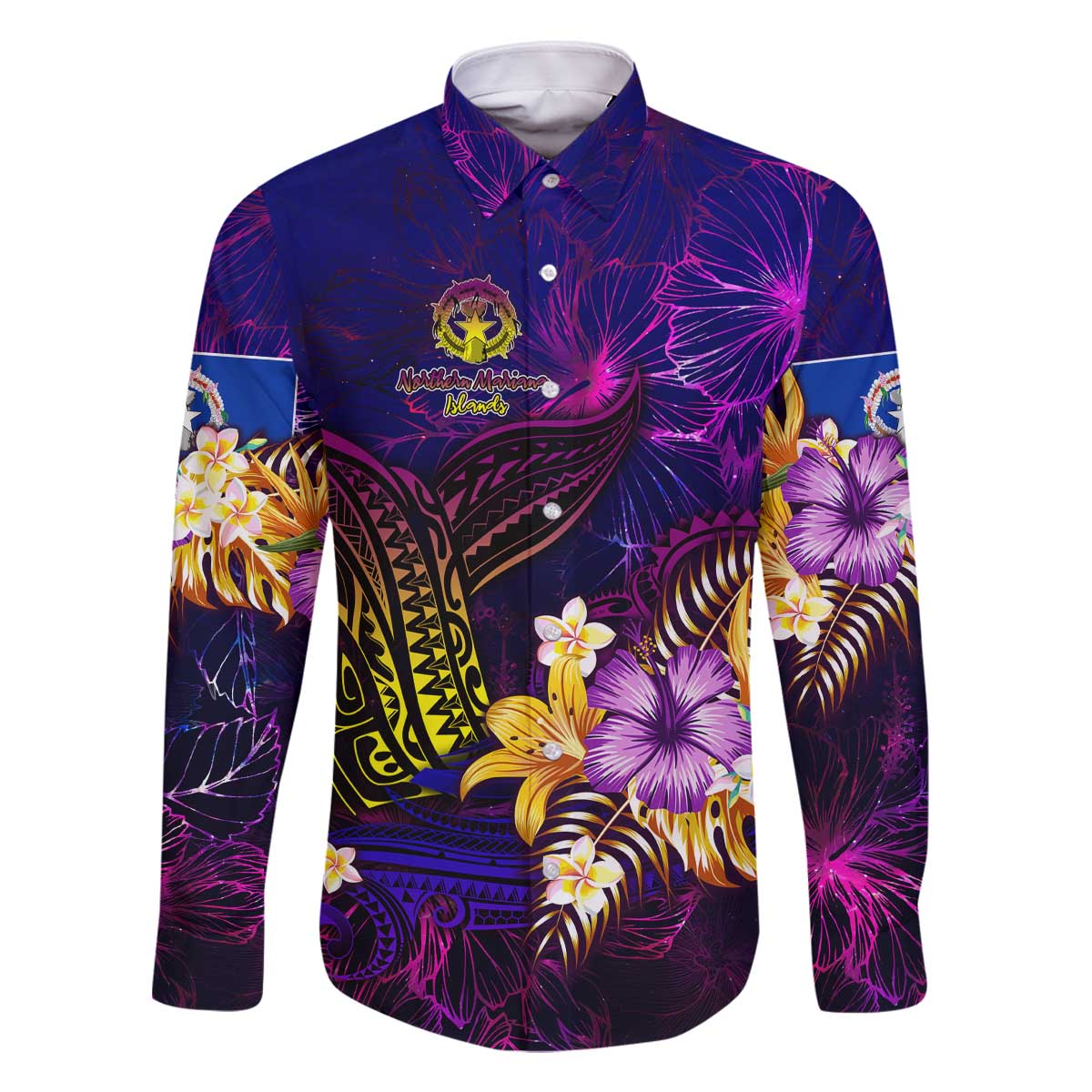 Northern Mariana Islands Family Matching Off The Shoulder Long Sleeve Dress and Hawaiian Shirt Whale Hibiscus Polynesian