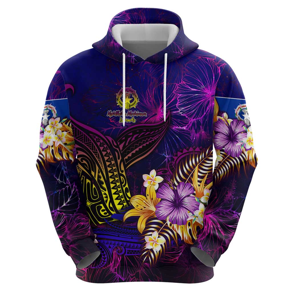 Northern Mariana Islands Hoodie Whale Hibiscus Polynesian