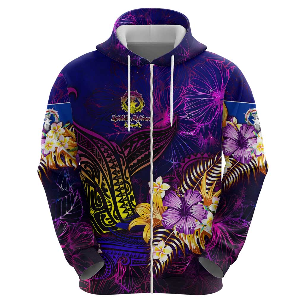 Northern Mariana Islands Hoodie Whale Hibiscus Polynesian